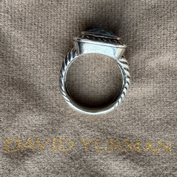 David Yurman Albion Ring Sterling Silver with Blue Topaz and Diamonds, 11mm - Picture 6 of 15